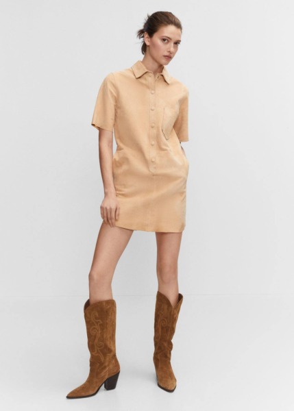 Beige Leather Dress With Buttons Mango Womens DRESSES GOOFASH
