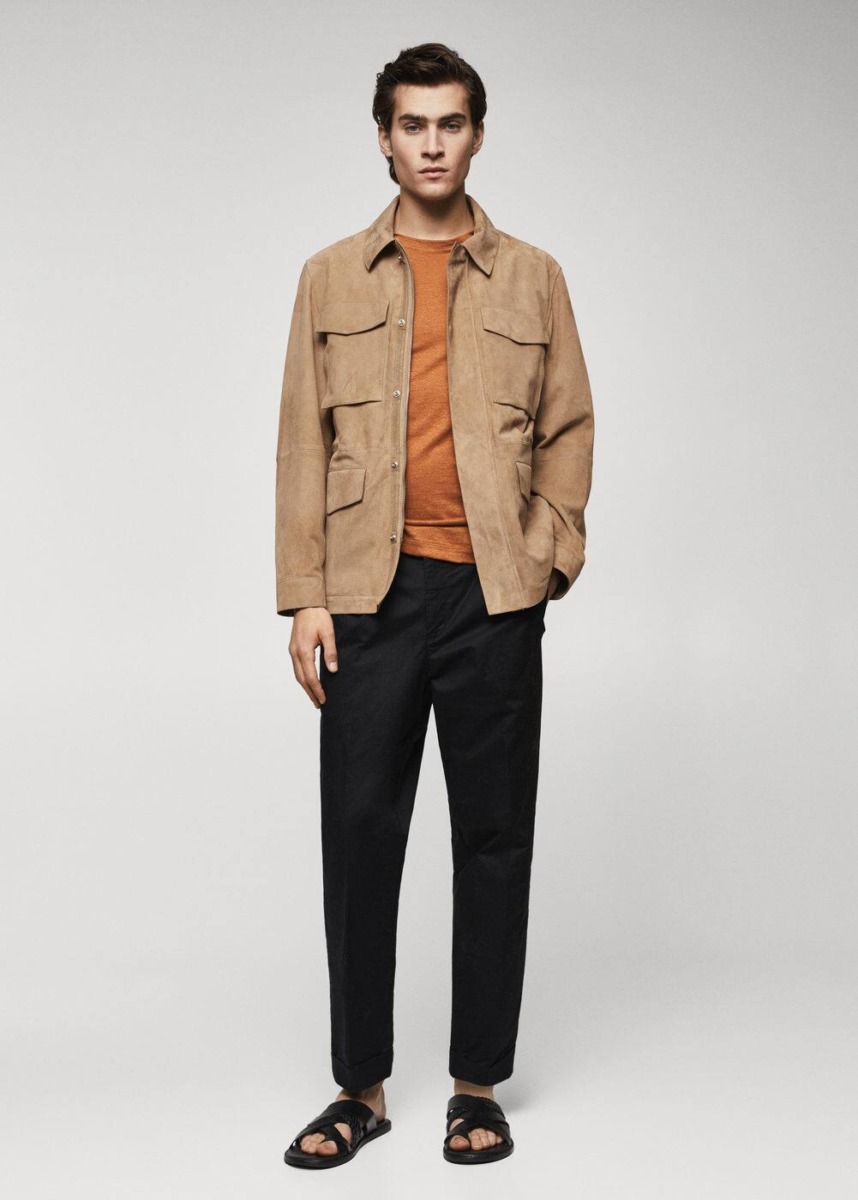 Beige Suede Jacket With Bags Mango Mens JACKETS GOOFASH