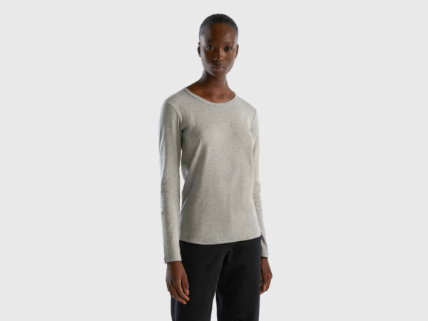 Benetton Grey Long Sleeved Gray T-Shirt Made Of Light Gray Female Womens T-SHIRTS GOOFASH