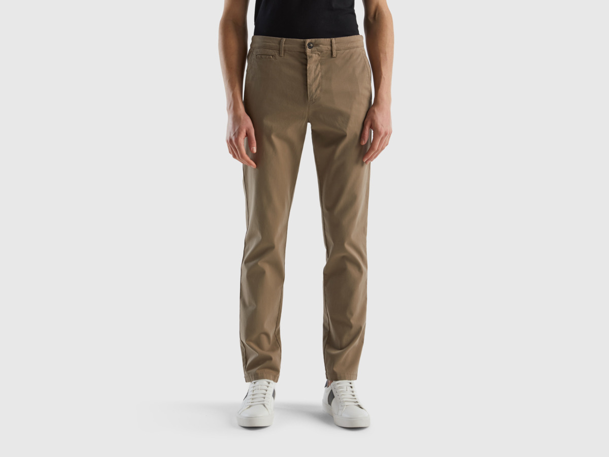 Benetton Grey Pigeon Gray Chinos In Slim Fit Pigeon Gray Male Mens TROUSERS GOOFASH