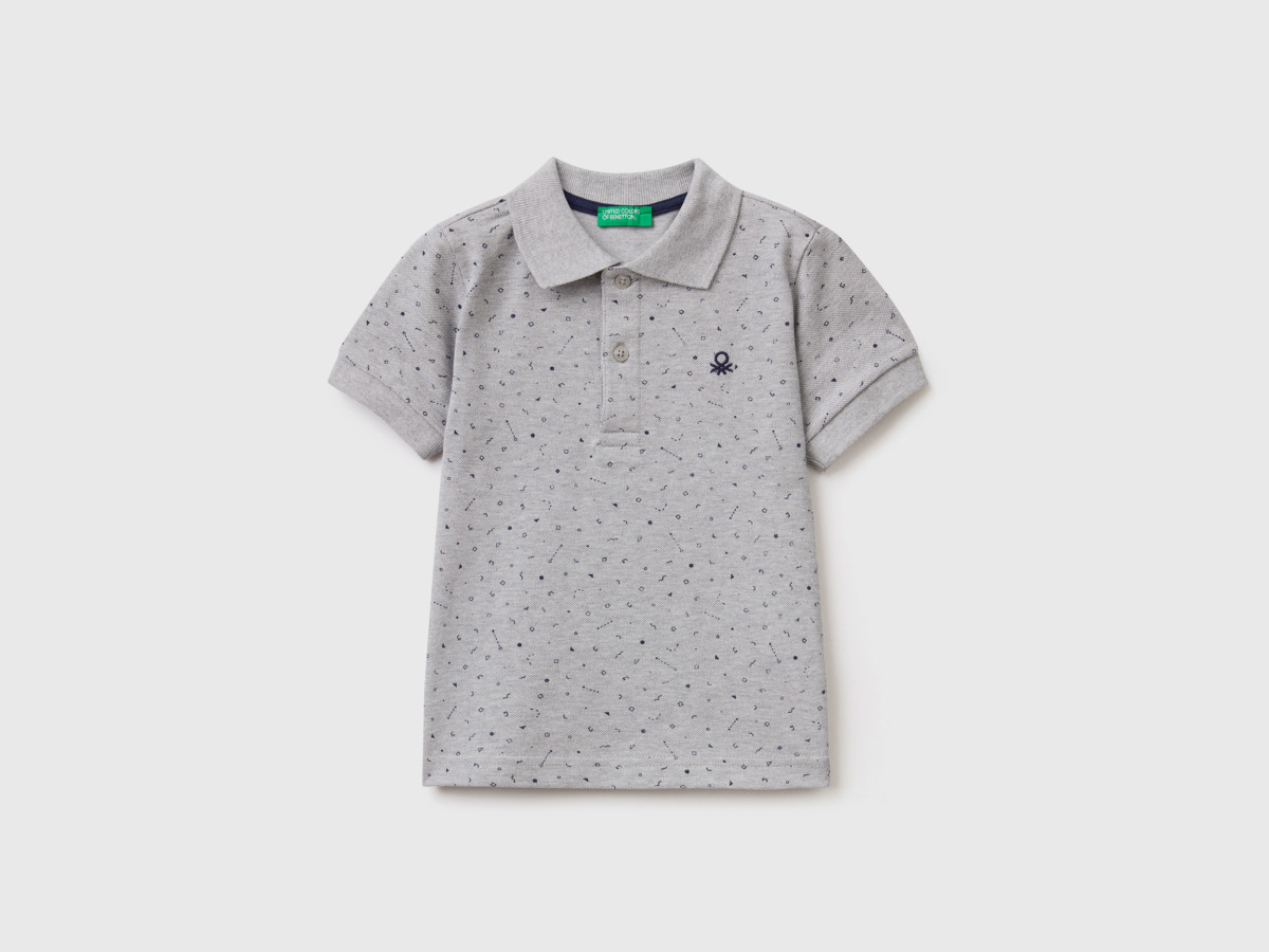 Benetton Grey Slim Fit Polo With Microm Pattern Light Gray Male Mens POLOSHIRTS GOOFASH