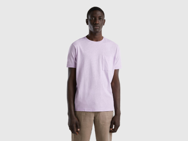 Benetton Purple T-Shirt From Linen Mixture With Bag Lilac Male Mens T-SHIRTS GOOFASH