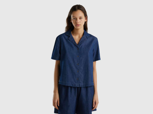 Benetton United Colors Of Blouse Made Of Chambray Blue Female Womens BLOUSES GOOFASH