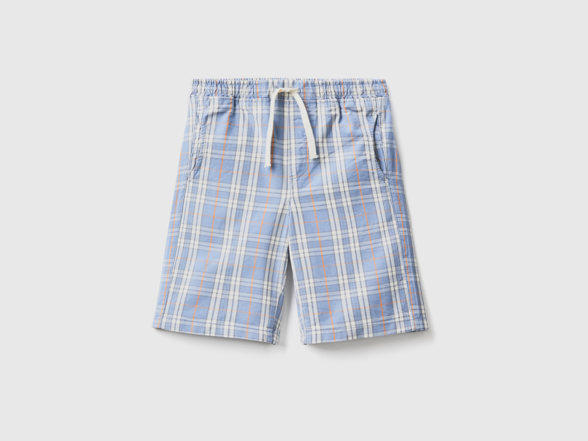 Benetton United Colors Of Checked Shorts In Pigeon Blue Male Mens SHORTS GOOFASH