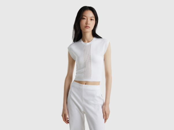 Benetton United Colors Of Cropped Top With Hole Pattern In White White Female Womens TOPS GOOFASH