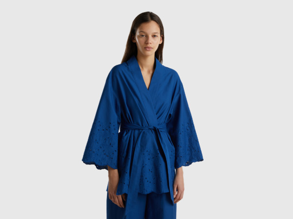 Benetton United Colors Of Kimono Jacket With Details Made Of Hole Tip Dark Blue Female Womens JACKETS GOOFASH