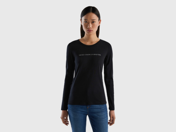 Benetton United Colors Of Long Sleeved Black T-Shirt Made Of Black Female Womens T-SHIRTS GOOFASH