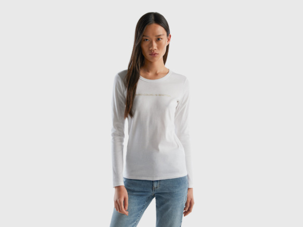 Benetton United Colors Of Long Sleeved White T-Shirt Made Of White Female Womens T-SHIRTS GOOFASH