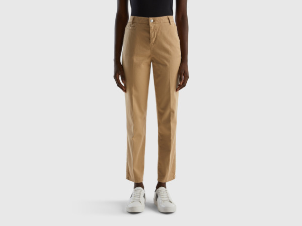 Benetton United Colors Of Online Exclusive Slim Fit Chino Ts Made Of Camel Colored Camel Female Womens TROUSERS GOOFASH