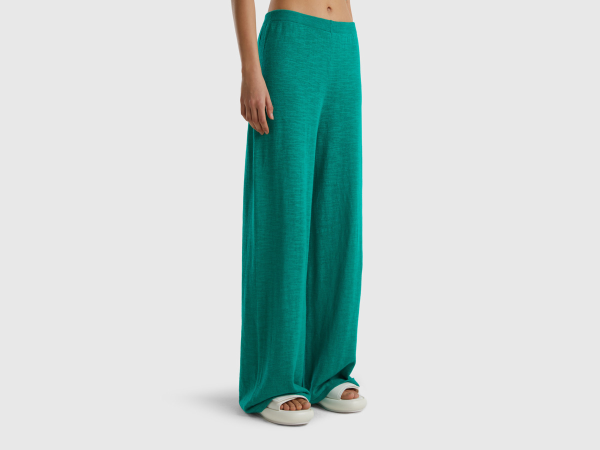 Benetton United Colors Of Rope Trousers In Linen Mixture Green Female Womens TROUSERS GOOFASH