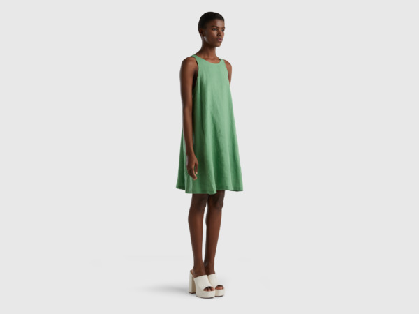 Benetton United Colors Of Sleeveless Dress In Pure Linen Green Female Womens DRESSES GOOFASH