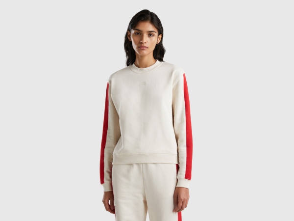 Benetton United Colors Of Sweatshirt In Cream White With Red Ribbon Cream White Female Womens SWEATERS GOOFASH