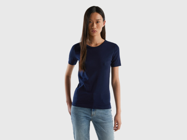 Benetton United Colors Of T-Shirt Made Of Long Fiber Dark Blue Female Womens T-SHIRTS GOOFASH