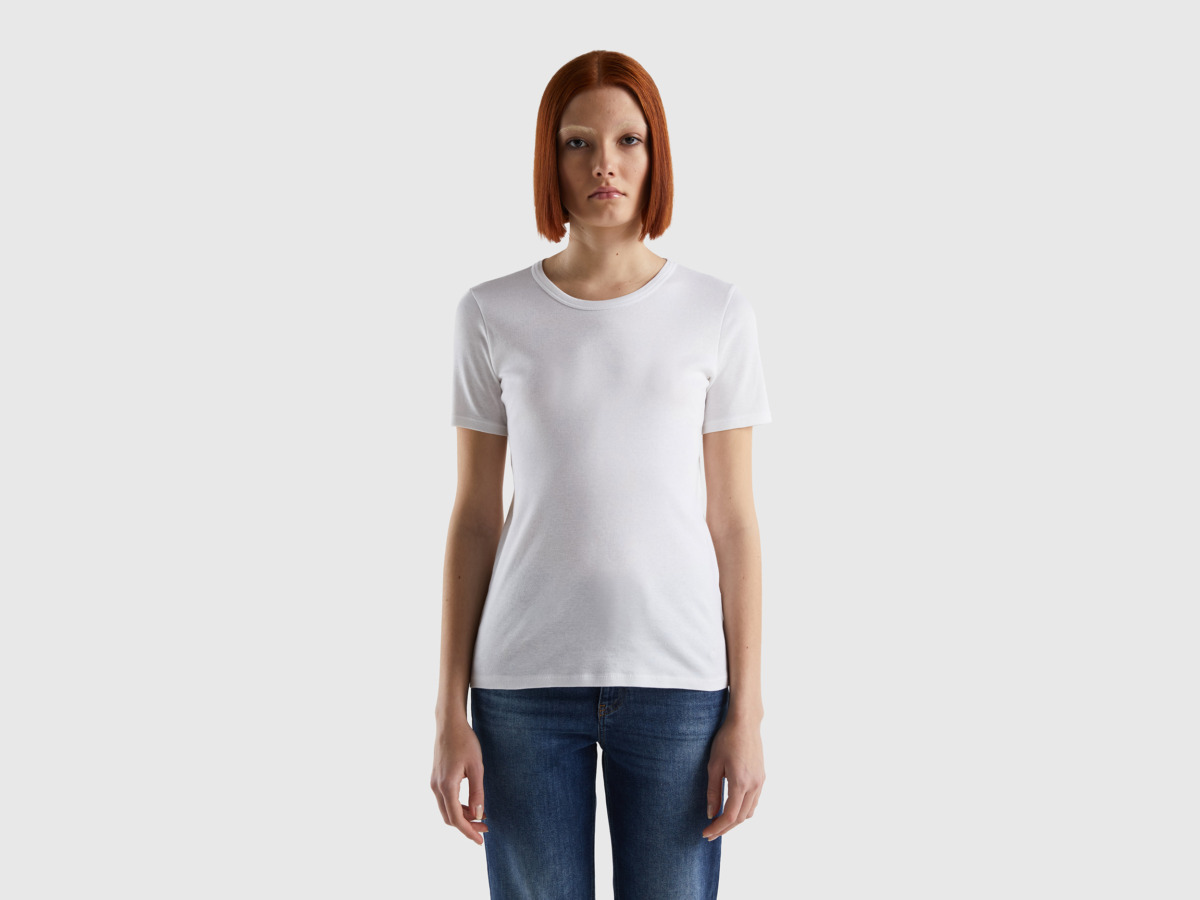 Benetton United Colors Of T-Shirt Made Of Long Fiber White Female Womens T-SHIRTS GOOFASH