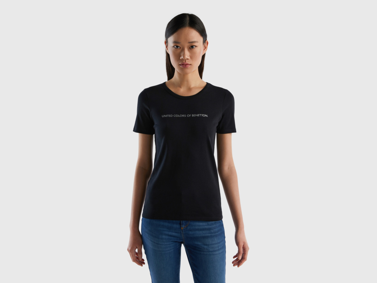 Benetton United Colors Of T-Shirt Made Of With Glittering Logoprint Black Female Womens T-SHIRTS GOOFASH