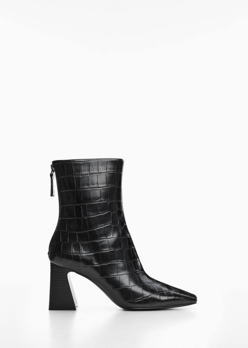 Black Ankle Boots With Crocodile Leather Look Mango Womens ANKLE BOOTS GOOFASH