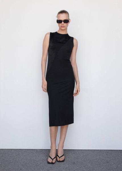 Black Dress With Satin Building Mango Womens DRESSES GOOFASH