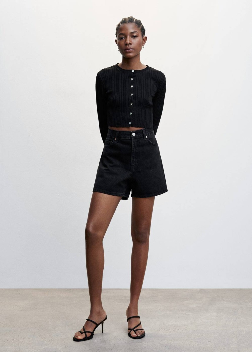 Black High Waist Denim Shorts Mango Womens SHORTS GOOFASH