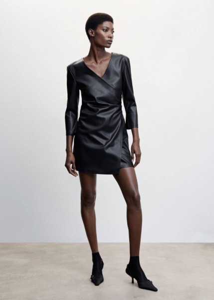 Black Imitation Wrap Dress Mango Womens DRESSES GOOFASH