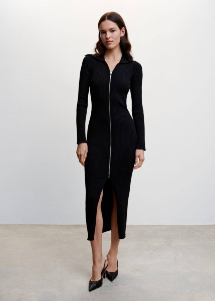 Black Knitted Dress With Zipper Mango Womens DRESSES GOOFASH