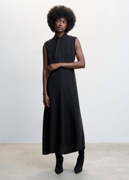 Black Long Dress With Bow Mango Womens DRESSES GOOFASH