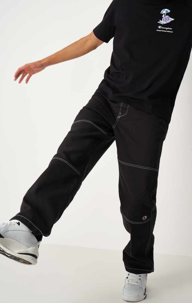 Black Pants Made Of Heavy Twill With Logo Champion Man Mens TROUSERS GOOFASH