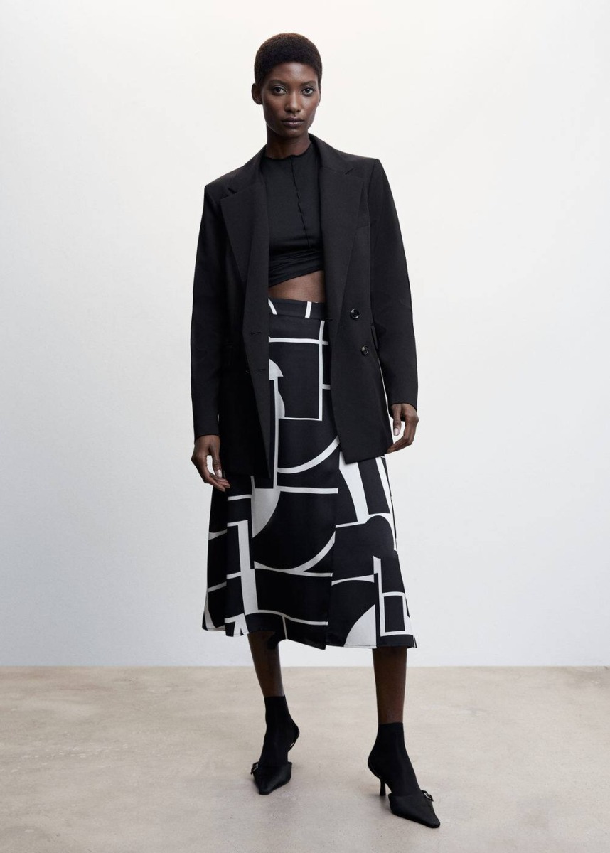 Black Printed Satin Skirt Mango Womens SKIRTS GOOFASH