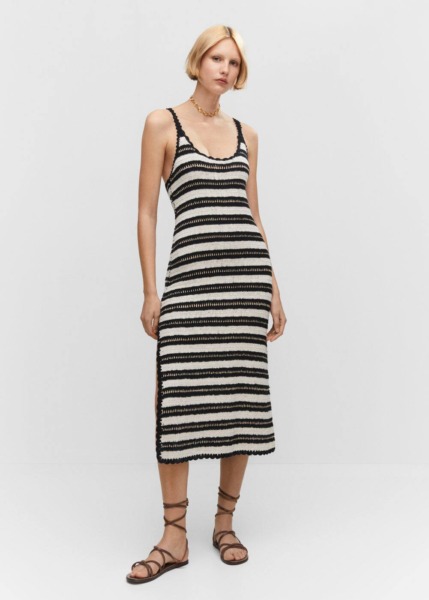 Black Striped Crochet Dress Mango Womens DRESSES GOOFASH