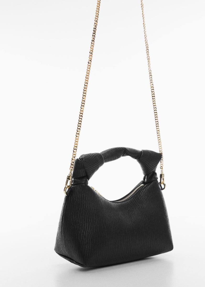 Black Textured Bag With Knotted Handle Mango Womens BAGS GOOFASH