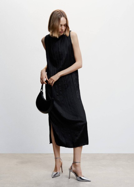 Black Textured Midi Dress Mango Womens DRESSES GOOFASH