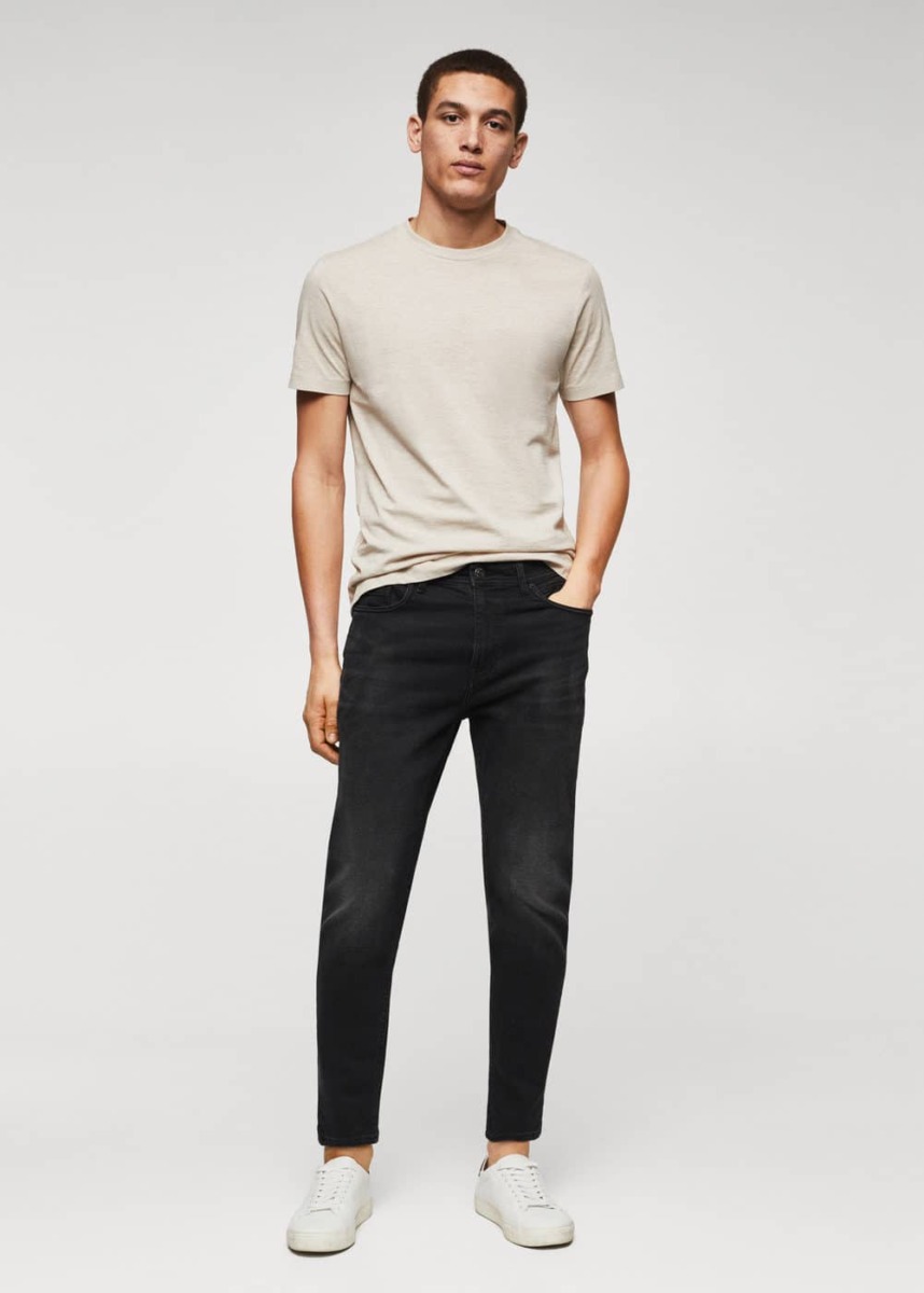 Black Tom Tapered Cropped Jeans Mango Mens JEANS GOOFASH
