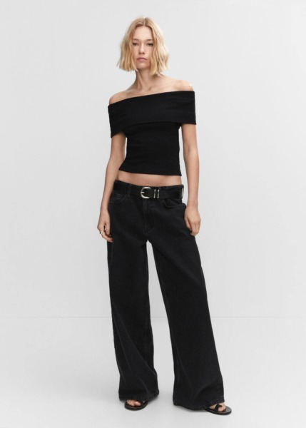 Black Top With Bare Shoulders Mango Womens TOPS GOOFASH