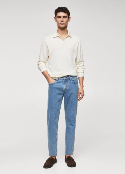 Blue Ben Tapered Cropped Jeans Mango Mens JEANS GOOFASH
