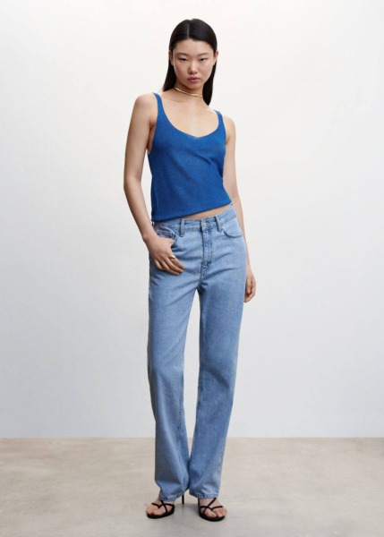 Blue Knitted Top With Shoulder Straps Mango Womens TOPS GOOFASH
