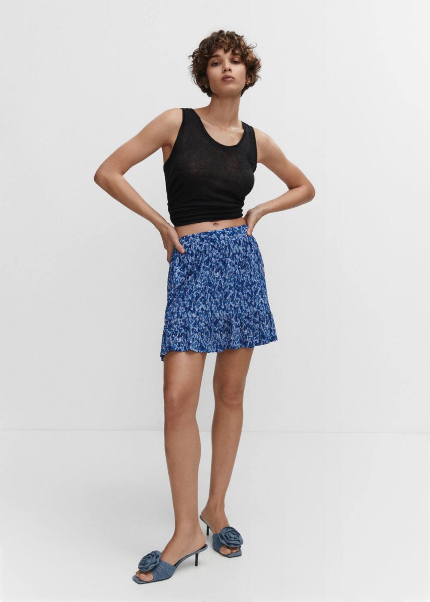 Blue Skirt With Print And Texture Mango Womens SKIRTS GOOFASH