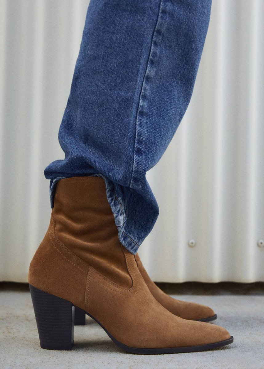 Brown Ankle Boots Of Suede And Leather Mango Womens ANKLE BOOTS GOOFASH