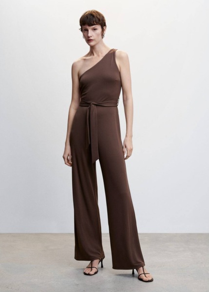 Brown Asymmetrical Jumpsuit With Bow Mango Womens JUMPSUITS GOOFASH