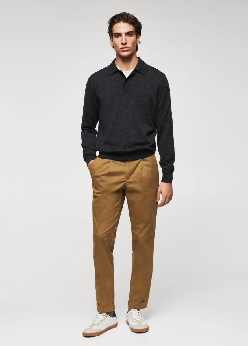 Brown Chino With Band Folds Mango Mens TROUSERS GOOFASH