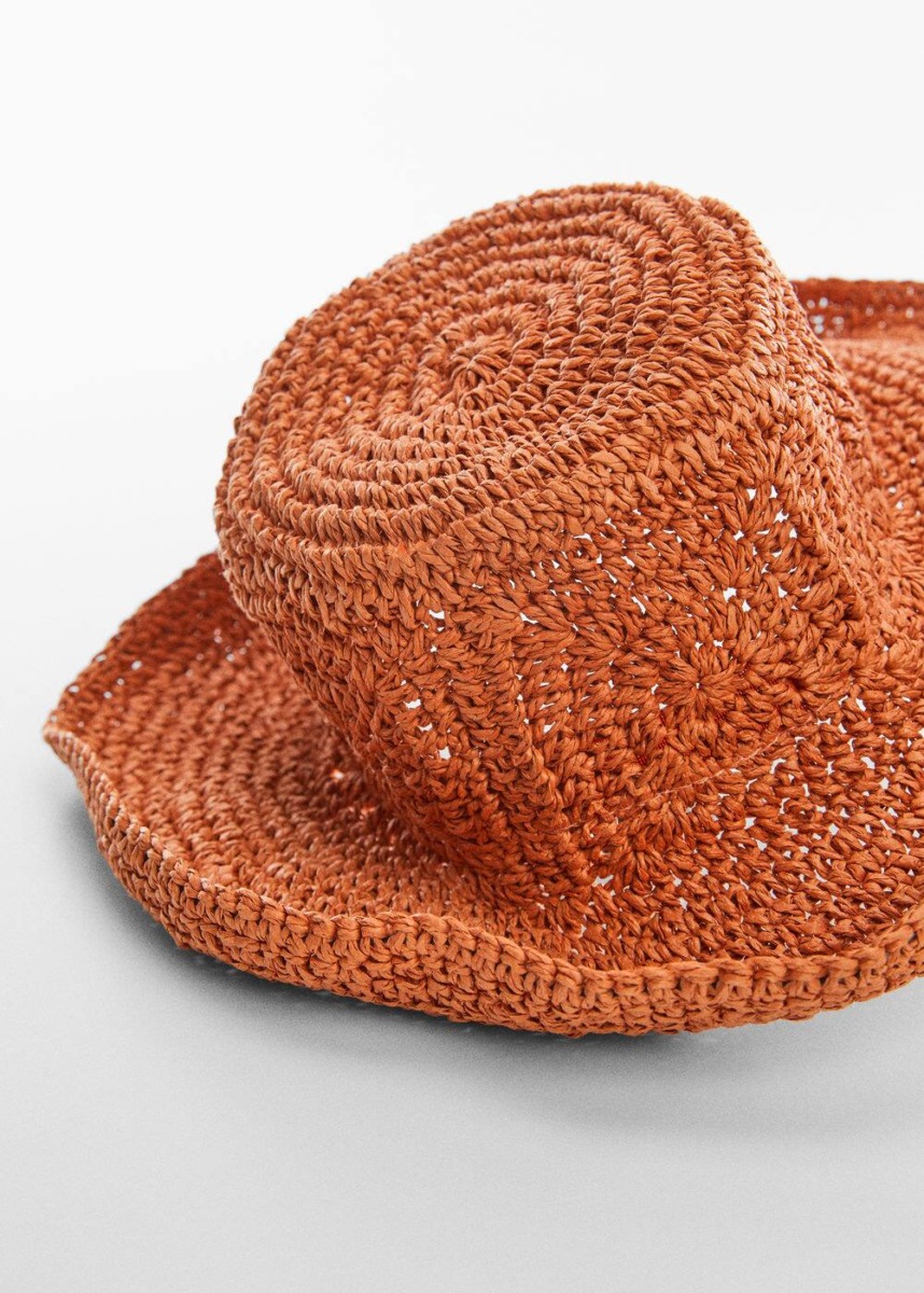 Brown Crochet Hat Of Natural Fibers Mango Womens HATS GOOFASH