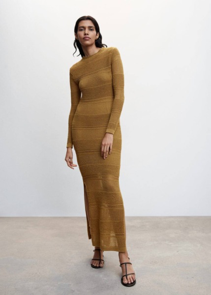 Brown Knitted Dress With Open Back Mango Womens DRESSES GOOFASH