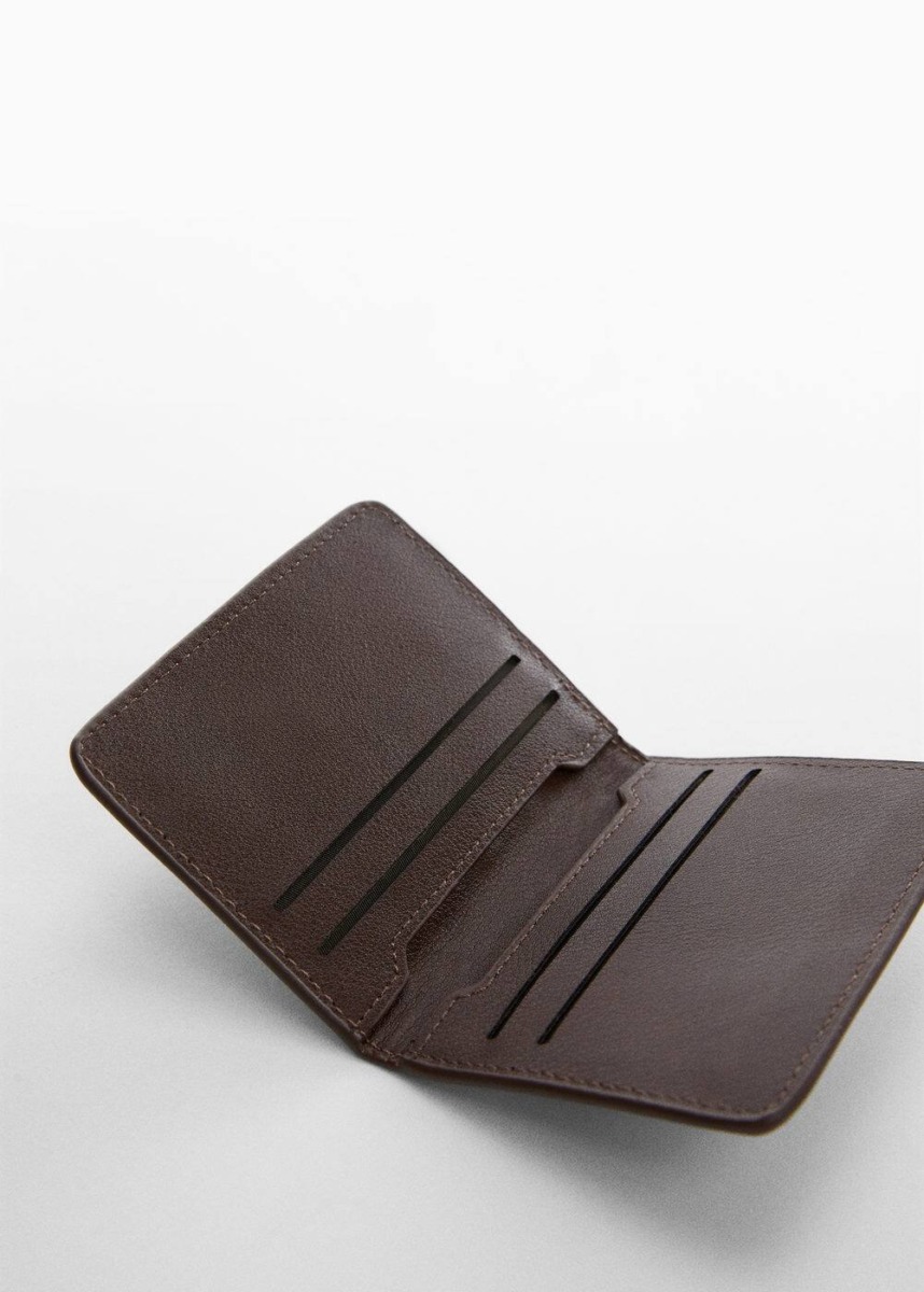 Brown Leather Anti Contactsless Card Holder Mango Mens WALLETS GOOFASH