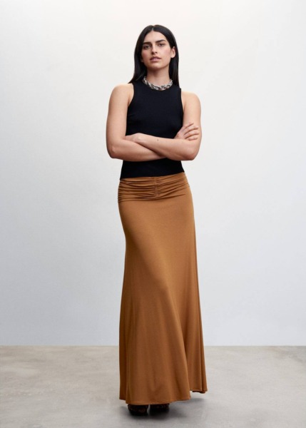 Caramel Skirt With Smoked Waistband Mango Womens SKIRTS GOOFASH