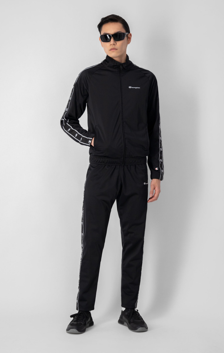 Champion Man Black Training Suit With Continuo Zipper And Jacquard Band Mens SUITS GOOFASH