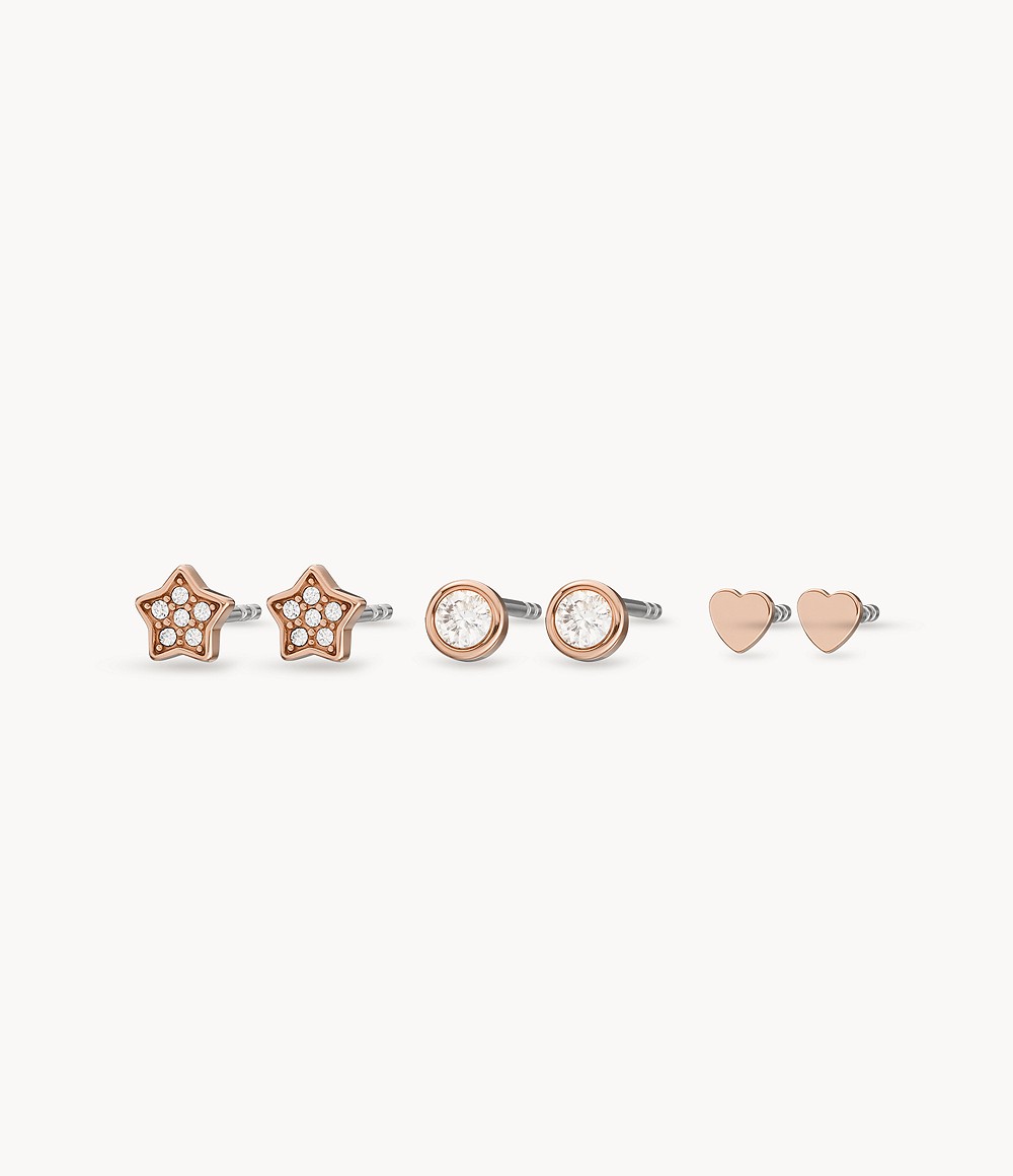 Fossil All Stacked Up Rose Gold Tone Stainless Steel Earrings Set Women Womens JEWELRY GOOFASH