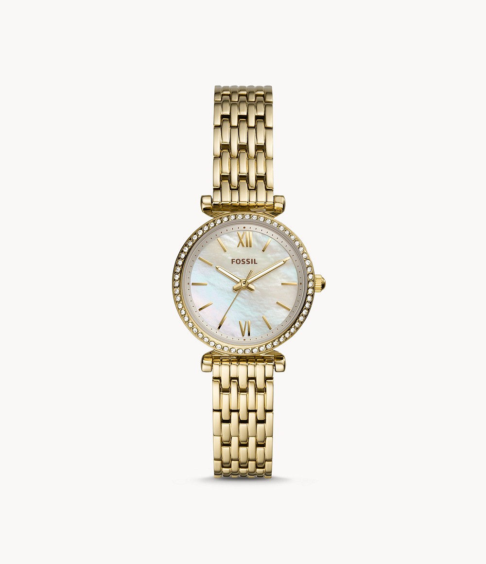 Fossil Carlie Mini Three Hand Gold Tone Stainless Steel Watch Woman Womens WATCHES GOOFASH