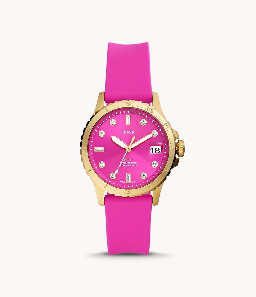 Fossil Fb Three Hand Date Pink Silicone Watch Women Womens WATCHES GOOFASH