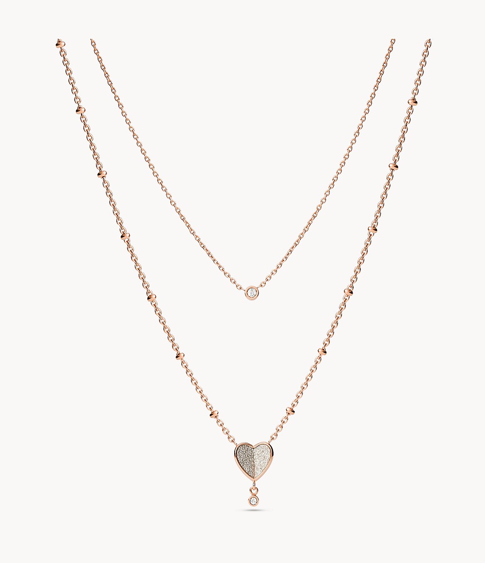 Fossil Flutter Hearts Rose Gold Tone Stainless Steel Multi Strand Necklace Women Womens JEWELRY GOOFASH