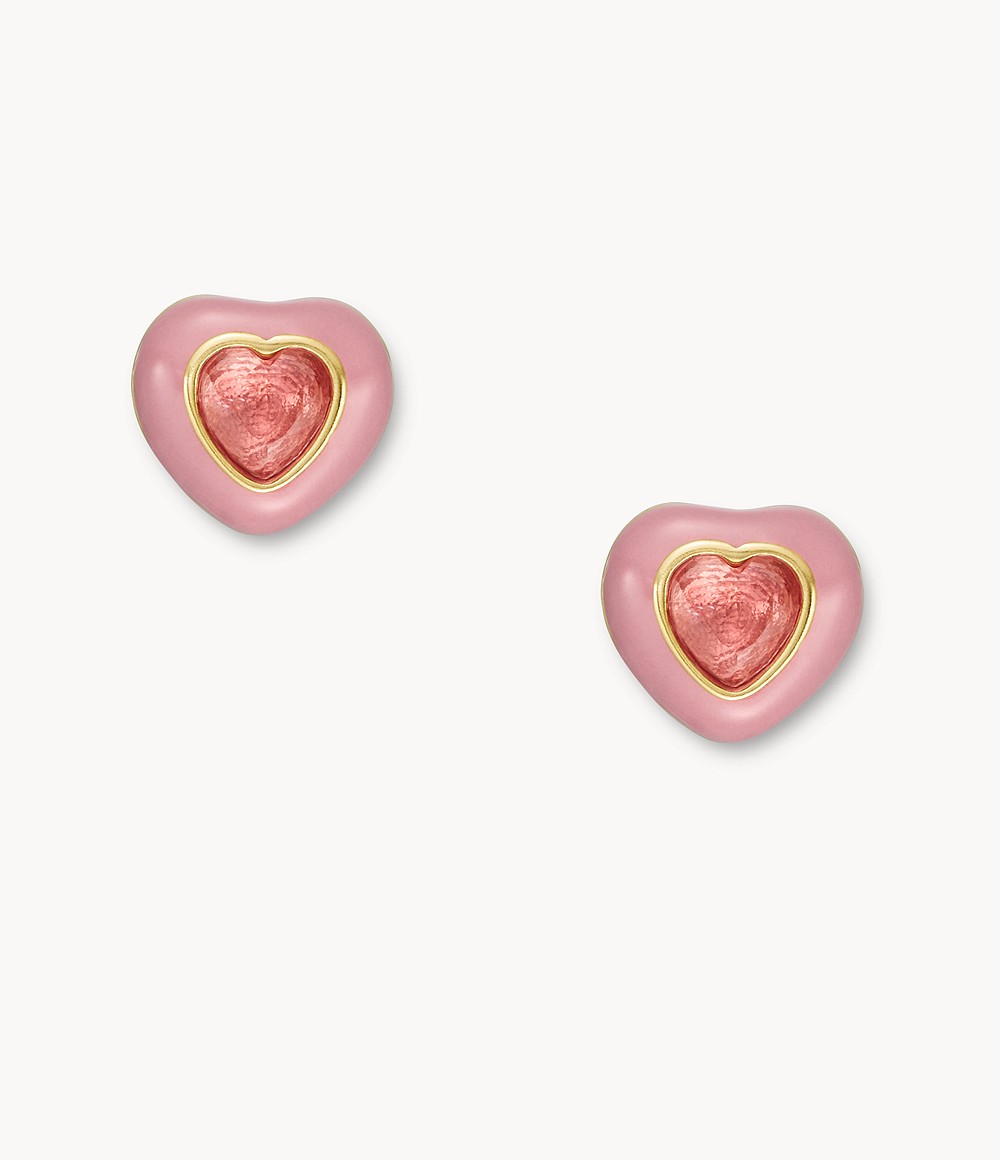 Fossil Gold Color Pop Pink Heart Stud Earrings Women Womens JEWELRY GOOFASH
