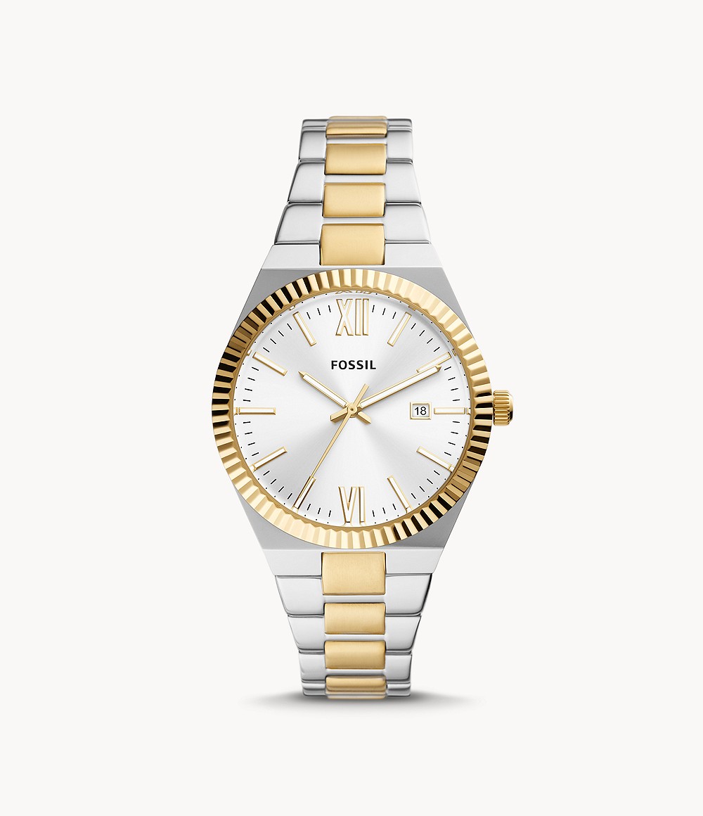 Fossil Gold Scarlette Three Hand Date Two Tone Stainless Steel Watch Women Womens WATCHES GOOFASH