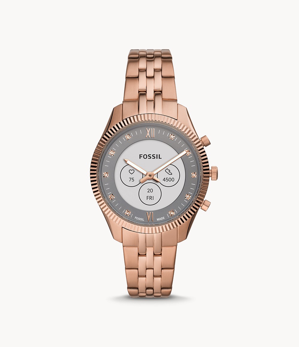 Fossil Hybrid Smartwatch Hr Scarlette Rose Gold Tone Stainless Steel Woman Womens WATCHES GOOFASH